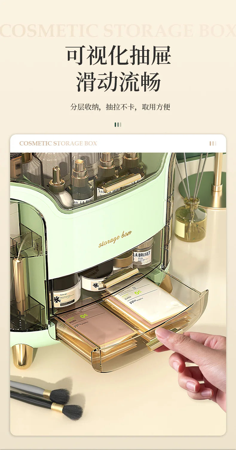 Cosmetics storage box, internet famous, light luxury desktop, large capacity dust-proof shelf, storage compartment, storage box