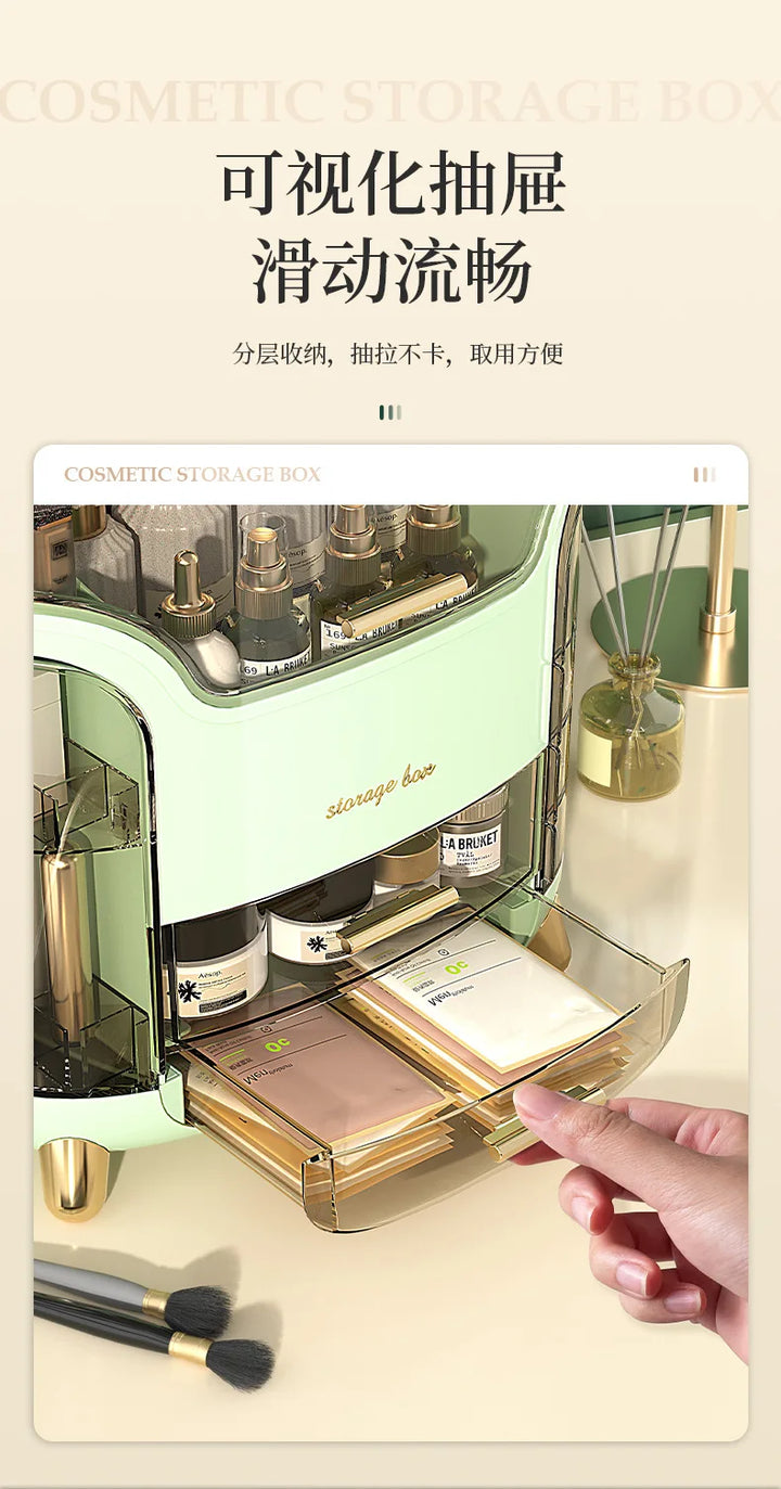 Cosmetics storage box, internet famous, light luxury desktop, large capacity dust-proof shelf, storage compartment, storage box