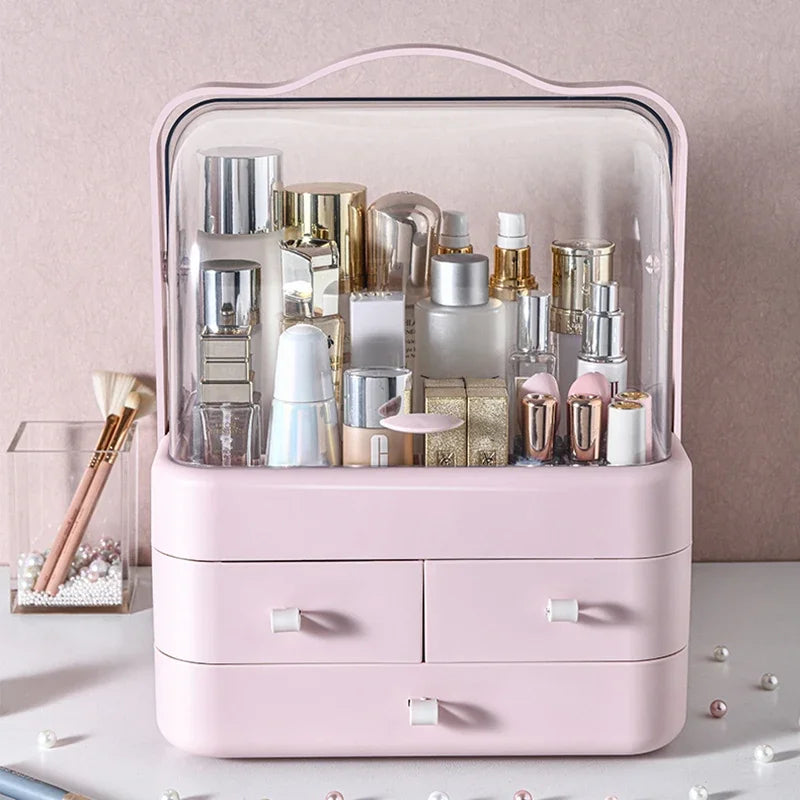 Cosmetics Receiving Box Dust-Proof Desktop Makeup Organizer with Drawer for Skin Care Products Household Storage Box Shelf