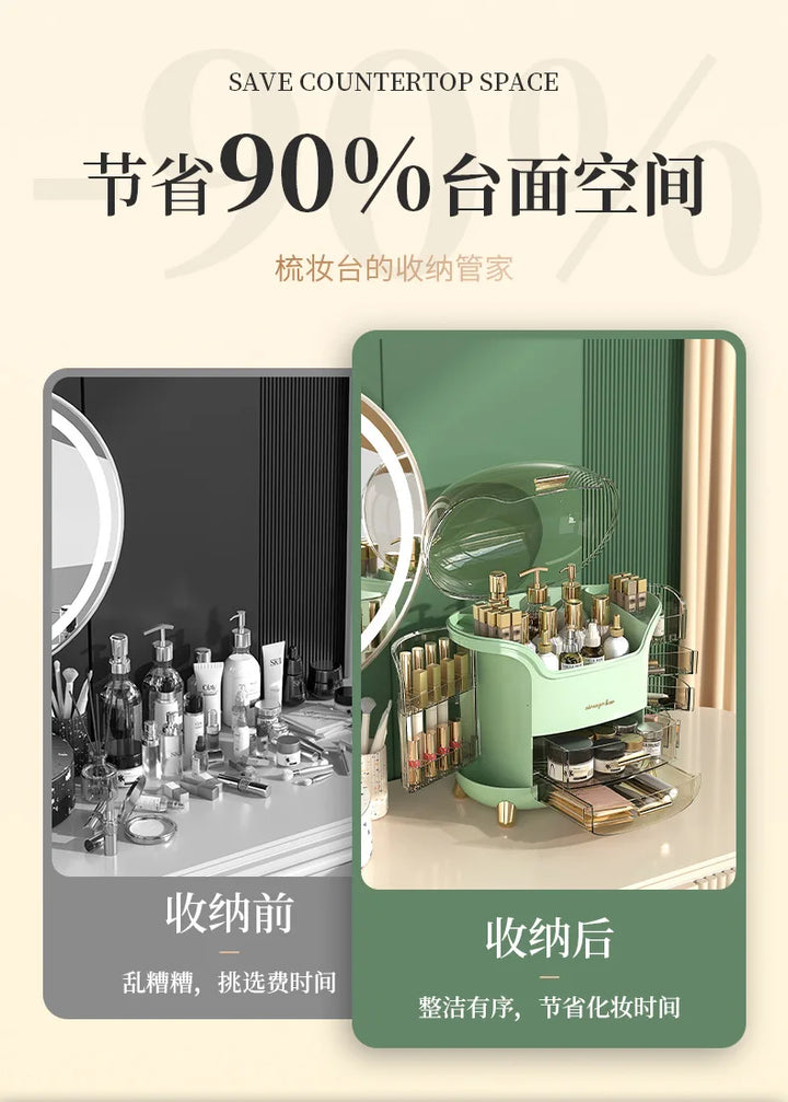 Cosmetics storage box, internet famous, light luxury desktop, large capacity dust-proof shelf, storage compartment, storage box