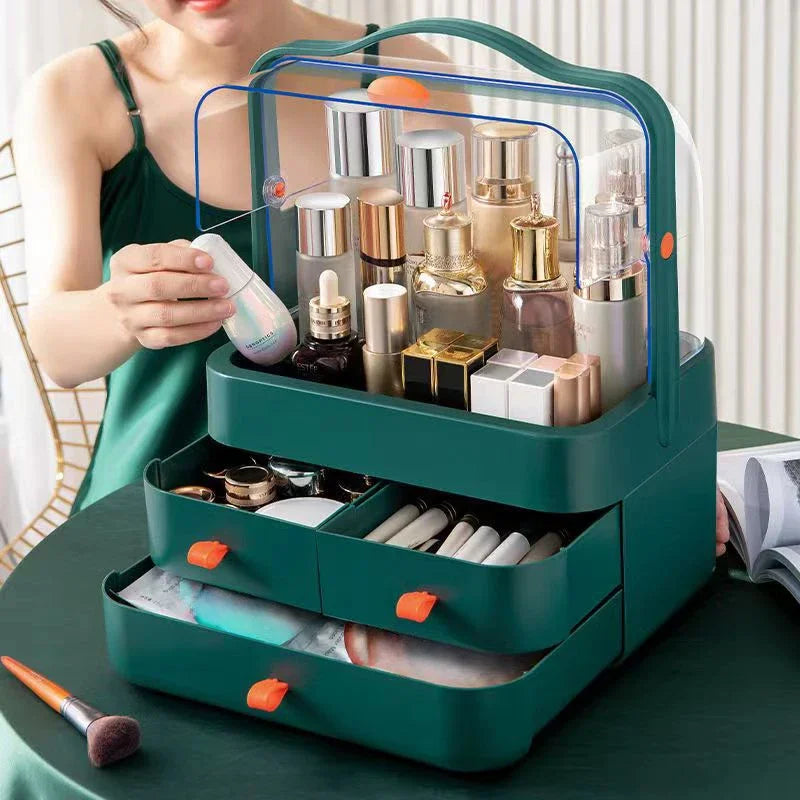 Cosmetics Receiving Box Dust-Proof Desktop Makeup Organizer with Drawer for Skin Care Products Household Storage Box Shelf