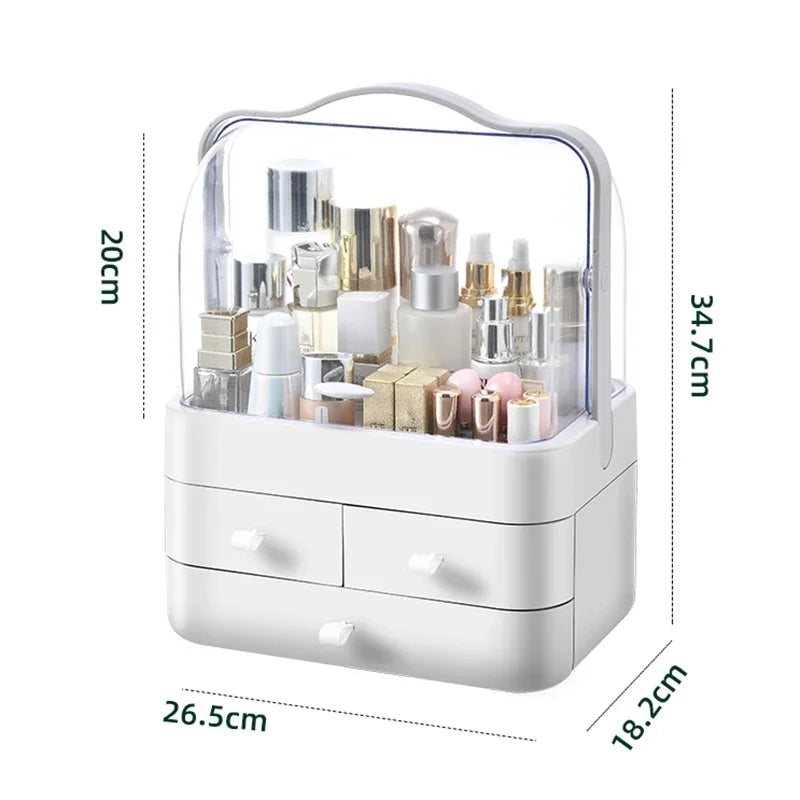 Cosmetics Receiving Box Dust-Proof Desktop Makeup Organizer with Drawer for Skin Care Products Household Storage Box Shelf