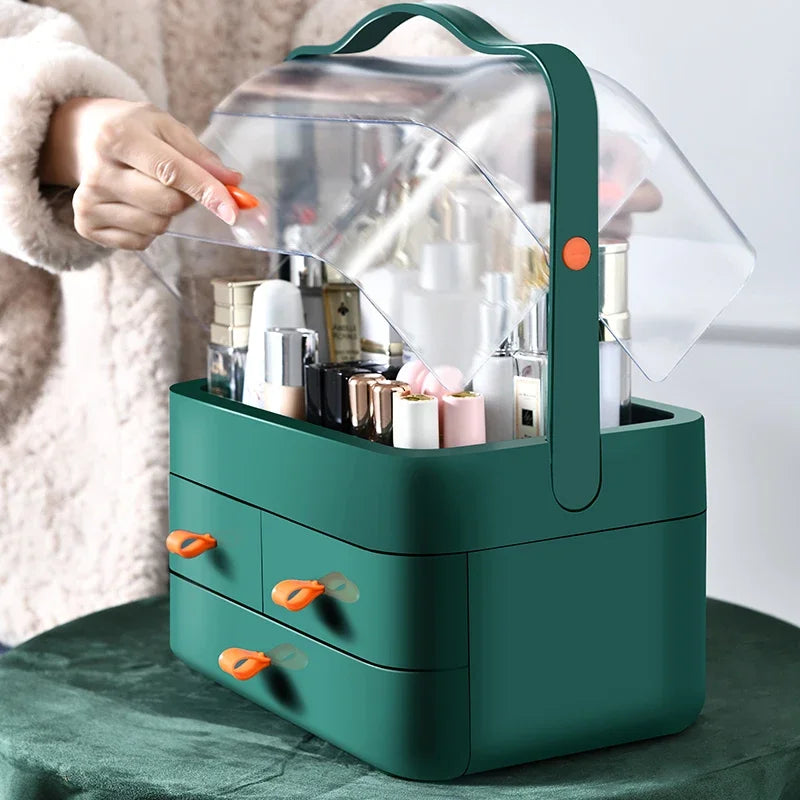 Cosmetics Receiving Box Dust-Proof Desktop Makeup Organizer with Drawer for Skin Care Products Household Storage Box Shelf