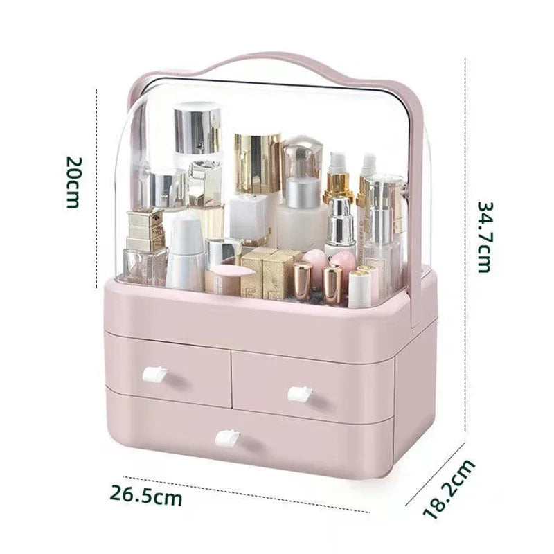 Cosmetics Receiving Box Dust-Proof Desktop Makeup Organizer with Drawer for Skin Care Products Household Storage Box Shelf