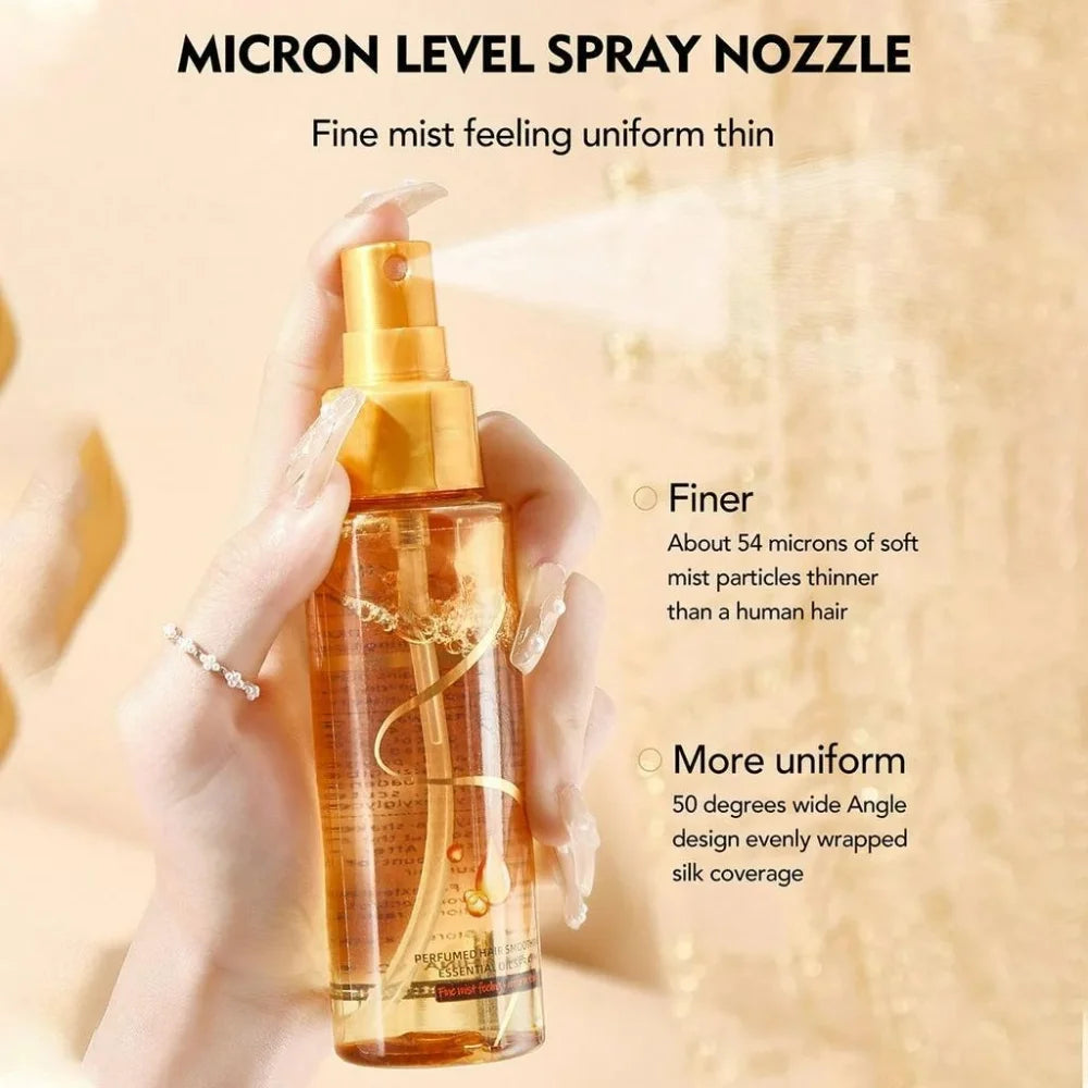 بخاخ زيت عطري للعناية بالشعر، مغذي ومصلح، يمنح الشعر لمعاناً ناعماً، عطر يدوم طويلاً، سهل الاستخدام لجميع أنواع الشعر