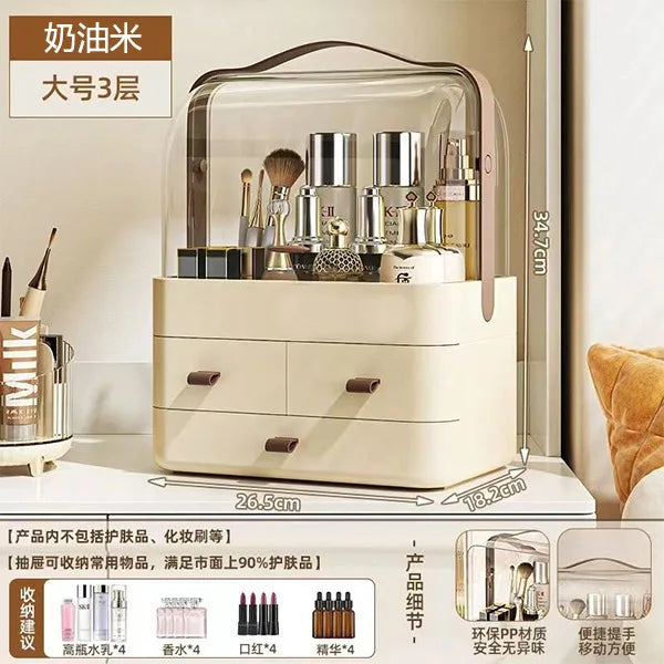Cosmetics Receiving Box Dust-Proof Desktop Makeup Organizer with Drawer for Skin Care Products Household Storage Box Shelf